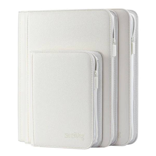 White Plaid 9 or 12-Pocket PU Binder